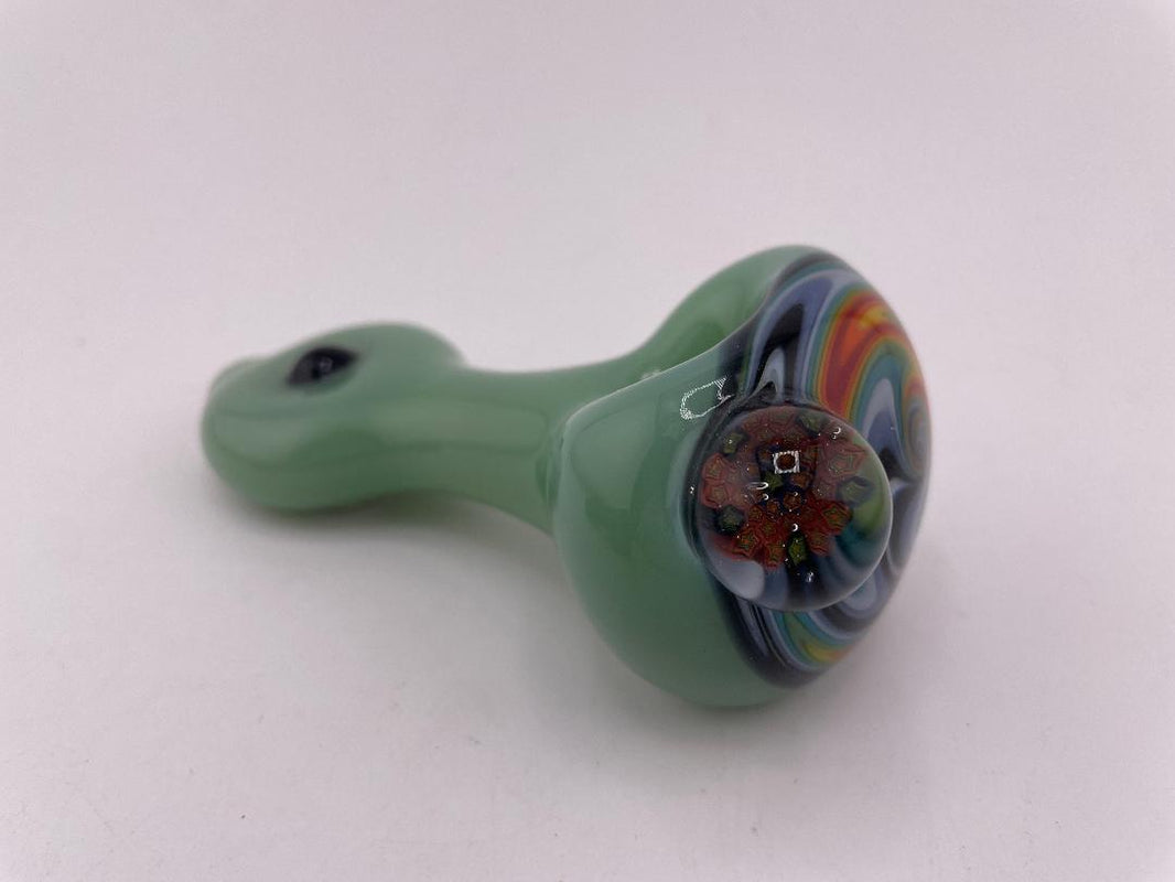 Highgrade Glass Dry Pipe  - Green Reversal Wig Wag Cap