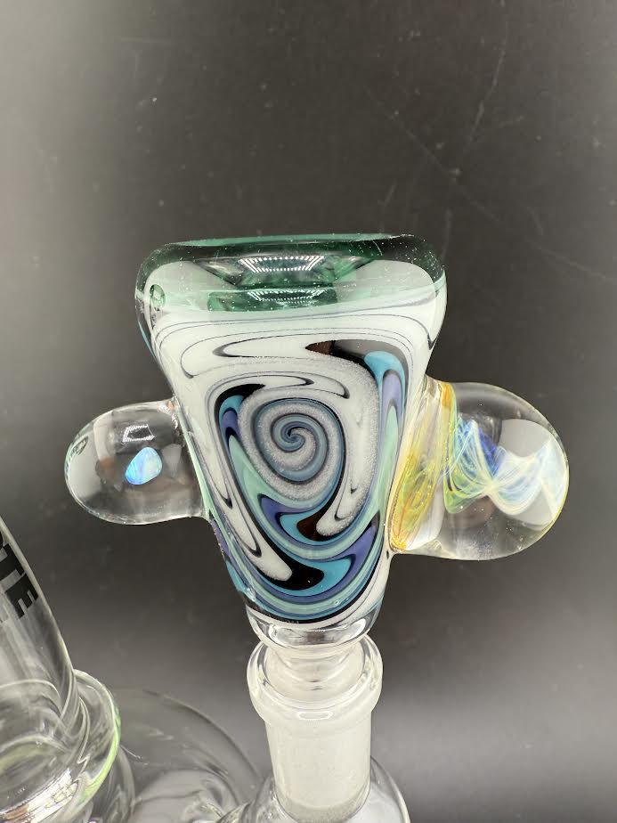 Highgrade Heady Slide 14mm with unique swirl design and colorful accents, crafted for smoking enthusiasts.