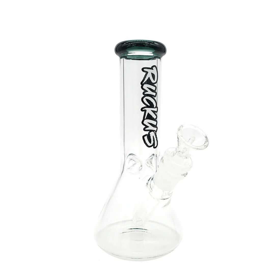 Ruckus Beaker 8" glass bong showcasing premium design for smooth hits and enhanced filtration.