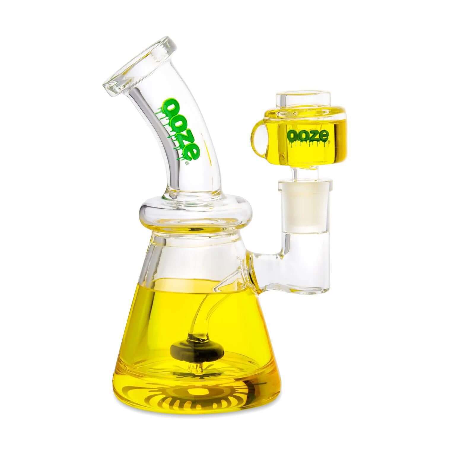 Ooze Glyco Glycerin Chilled Glass Water Pipe with yellow liquid for smooth, cool smoking experience.