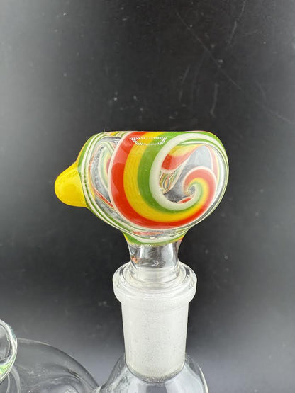 Colorful Filla John Glass Basic Wig Wag 14mm bowl piece with vibrant linework and solid construction.