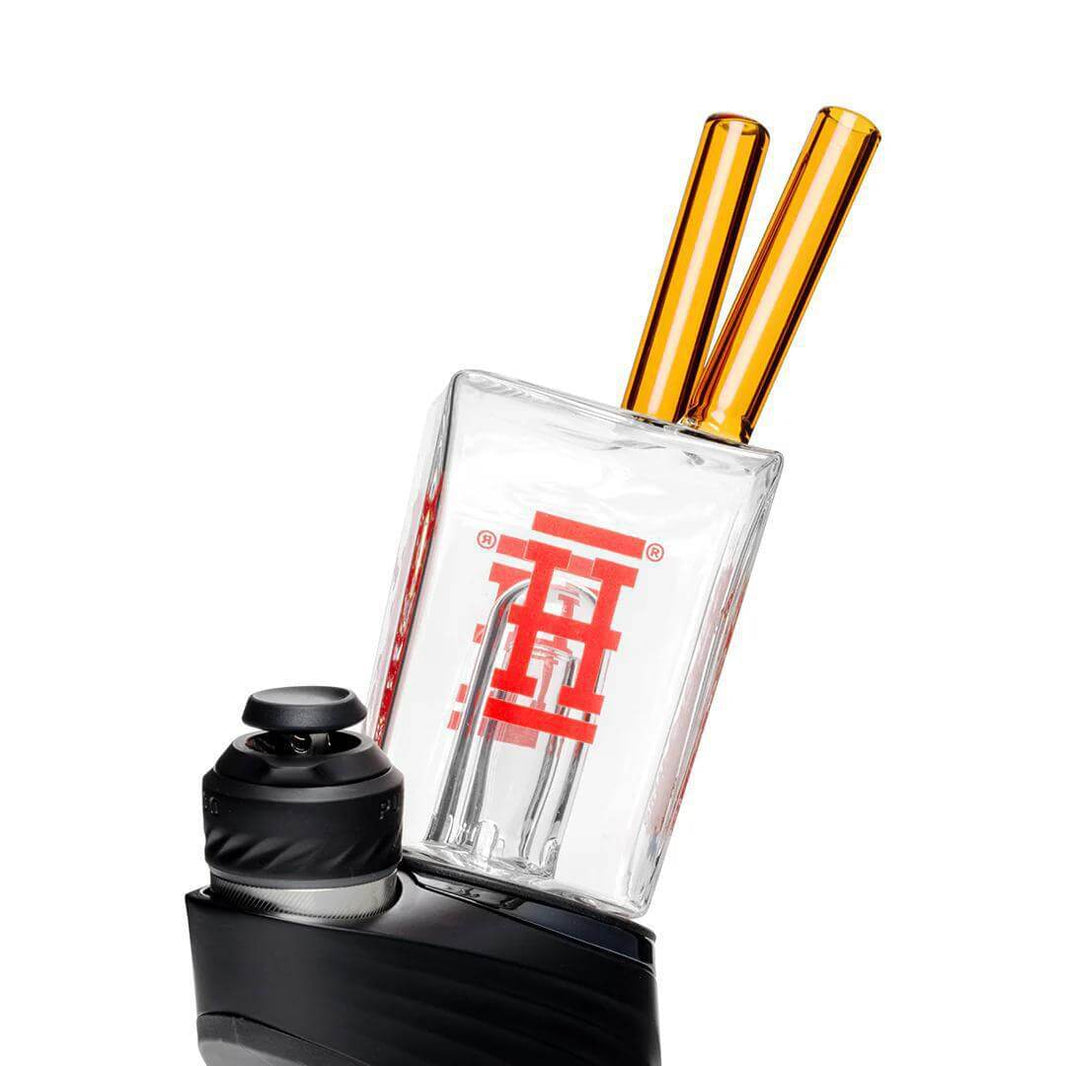 Hemper Chinese Takeout Puffco Peak Top with yellow straws for playful smoking sessions.