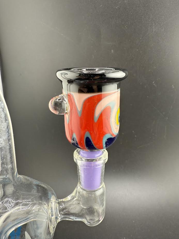 Jingle Bell Swirl 14mm bowl piece with vibrant red and blue colors, perfect for enhancing your glass collection.