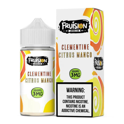 Fruision Juice Co 100ml Clementine Citrus Mango e-liquid with nicotine warning label.