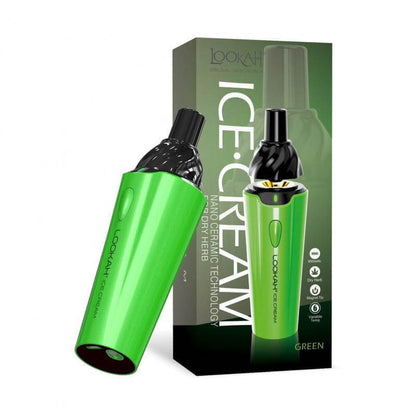 LOOKAH Ice Cream Cone green dry herb vaporizer with packaging, ideal for discreet vaping and herb enjoyment.