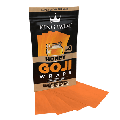 King Palm honey-flavored goji wraps pack featuring 4 super slow-burning wraps and Model X filter tips.