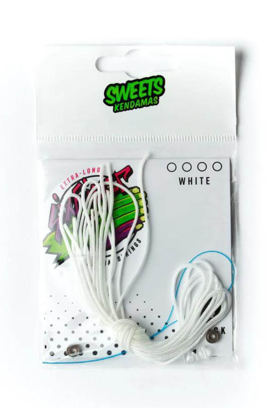 Sweets Kendama 4pc extra-long string pack in white with vibrant colorful branding.