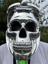 Gas Mask with Bong featuring a shiny skull design and a green bong attachment, perfect for Halloween parties.