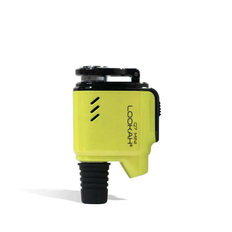 LOOKAH Q7 Mini E-Nail in bright yellow, compact design for easy portability and compatible with 14-18mm pipe joints.
