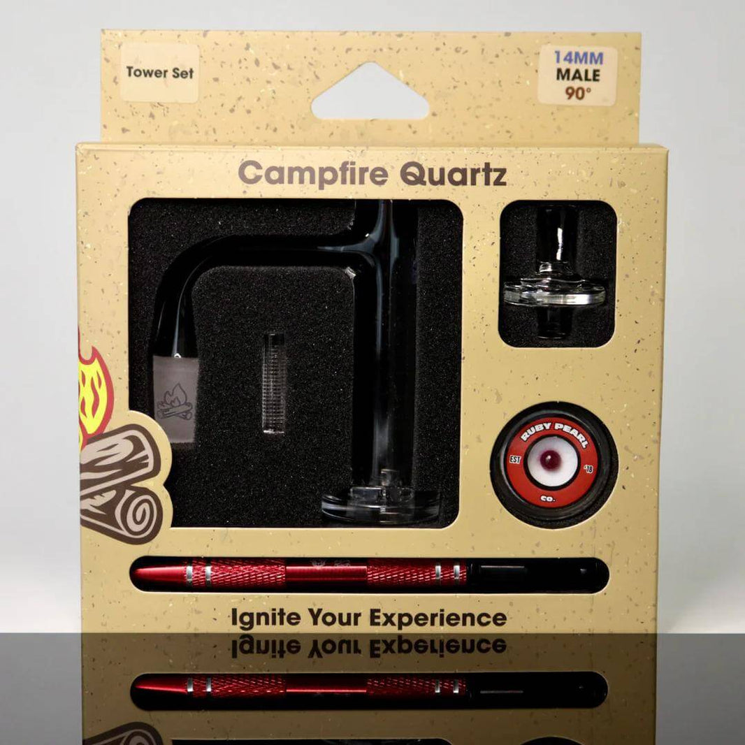 Campfire Quartz Tower Box Set featuring essential dabbing components for an enhanced concentrate experience.
