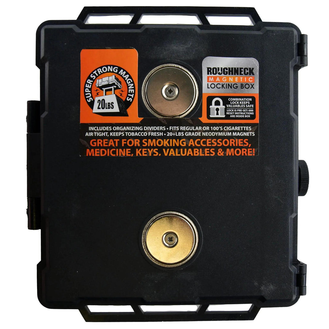 Roughneck Magnetic Locking Box with strong magnets and secure locking mechanism for valuables and accessories.