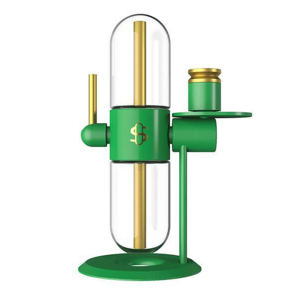 Stündenglass Herbal Gravity Infuser in green with gold accents for premium smoking experience.