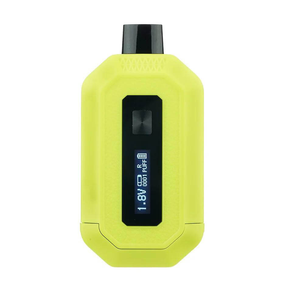 Stylish yellow Spaceship Dual Cart 510 battery with OLED display for vaping cartridges.