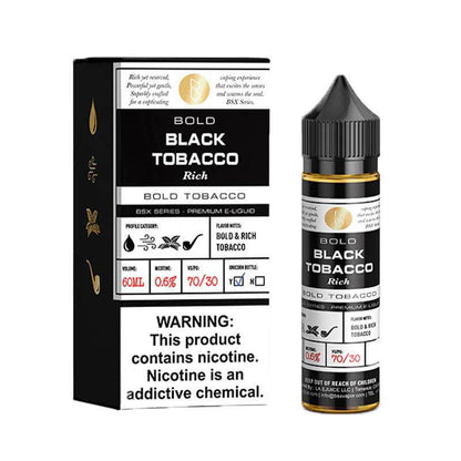 BSX Series Black Tobacco 60ml e-liquid bottle and packaging featuring bold flavor profiles and nicotine warning.