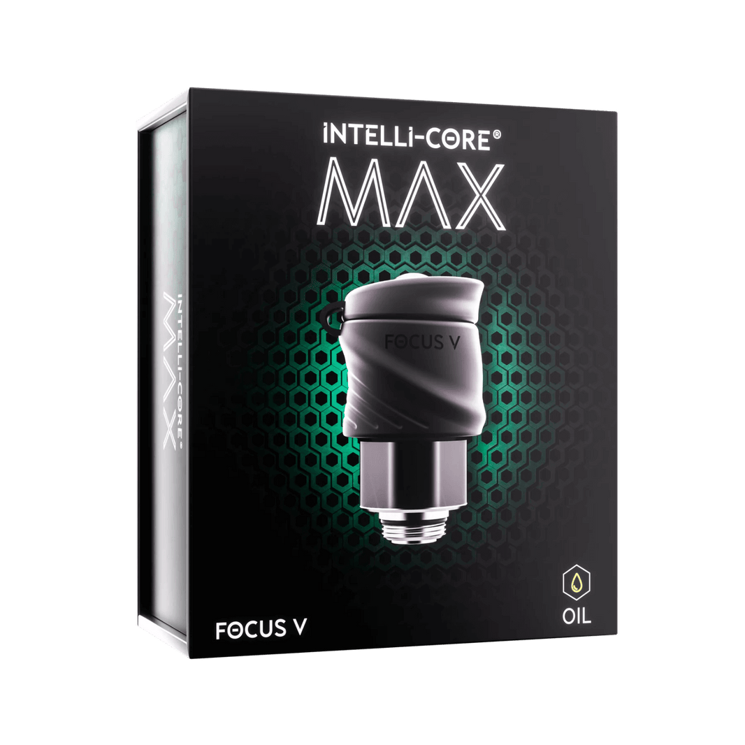 Focus V Intelli-Core Max atomizer box designed for oil, featuring thermal consistency and enhanced flavor.