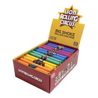 Lion Rolling Circus 79mm rolling machines in a colorful display box showcasing 12 vibrant rollers.