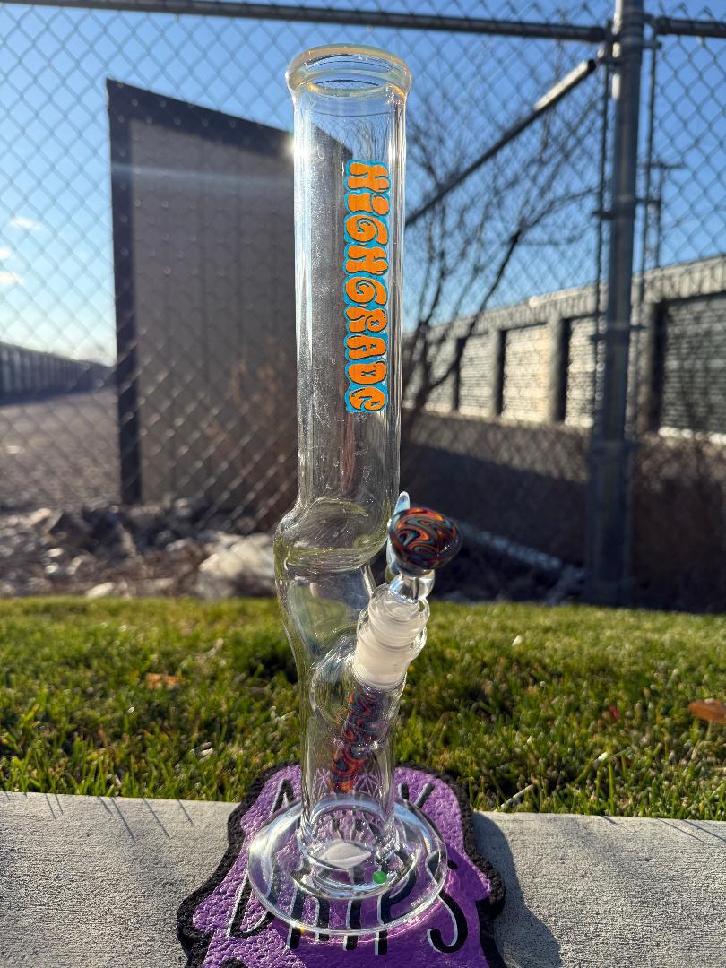 Highgrade Glass Flower Straight Tube – Fire & Ice Wig Wag Color Accent Pistol Loop 14mm 45°