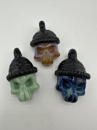 Tim Doane Glass Pendant / Necklace -  Beanie Skull