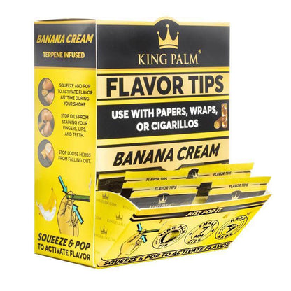 King Palm Banana Cream Terpene Infused Flavor Tips packaging for enhanced smoking experience.