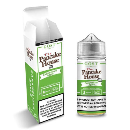 The Pancake House 100ml e-liquid featuring caramelized apple flavor in a sleek bottle design.