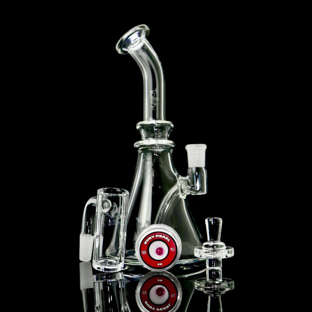 Tokr Glass Rig Kit - Curved Neck with Campfire Quartz Auto Spinner and Tokr Glass Cap