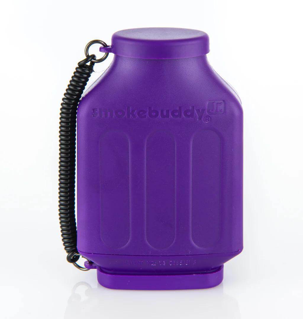 Smokebuddy Junior personal air filter in purple, compact design with travel cap for discreet smoke control.