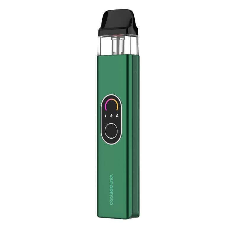 Vaporesso XROS 4 pod system in green showcasing COREX 2.0 Technology and adjustable output modes.