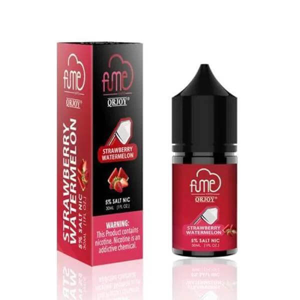 FUME Salt Nic e-liquid Strawberry Watermelon 5%, 30ml bottle with box, featuring nicotine warning.