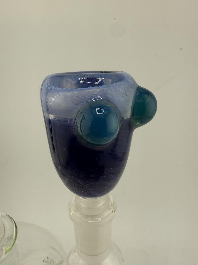 Crondo Glass Split Color Bowl 14mm with vibrant blue and teal accents, handcrafted for collectors and smokers.