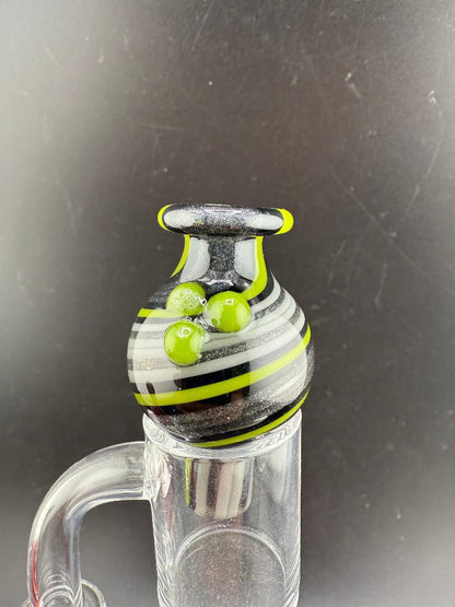 Filla John Line Worked Bubble Cap featuring bold colors and intricate line work, enhancing dabbing setups.