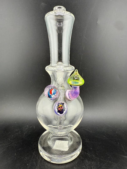 Brando Glass Mini Beaker - Green & Pink Mushroom w/ Grateful dead Millies 10mm 45°