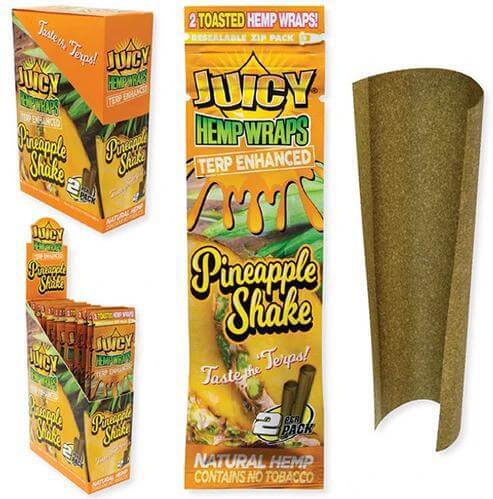 Juicy Jay's Pineapple Shake Terp Enhanced Toasted Hemp Wraps, 2 wraps pack for flavorful smoking experience.