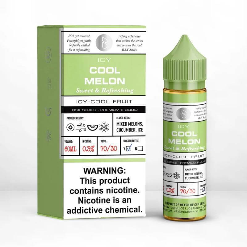 BSX Series 60ml e-liquid Cool Melon flavor in a green bottle, perfect for sub-ohm vaping with bold taste and refreshing experience.