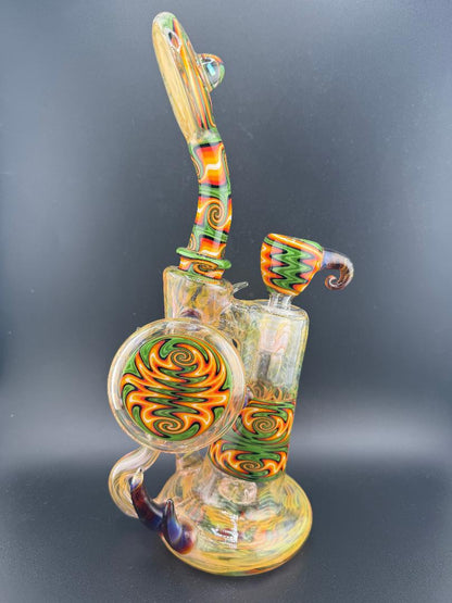 Crondo Glass Green Fire Line Work Fumed Pull Bowl Bubbler 14mm