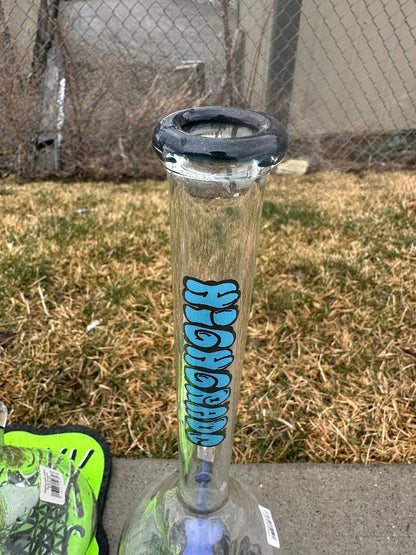 HighGrade Glass Flower Beaker - Simple Color Accent w/ Sacred Geometry Bake On, Marble Attachment and 4 Hole Slide