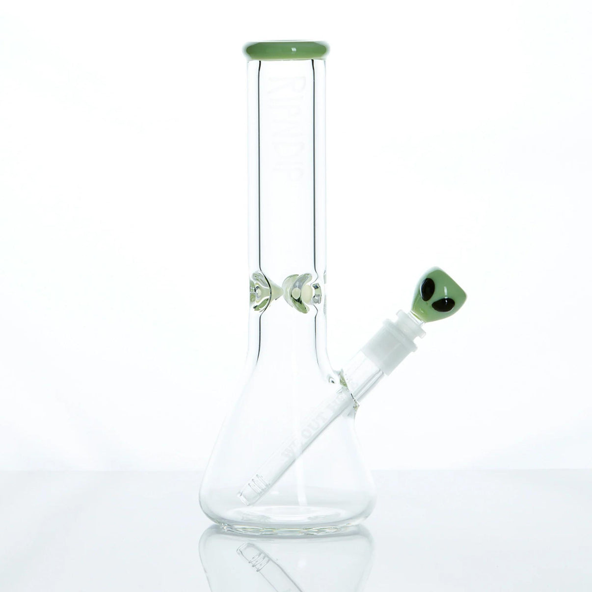 RipNDip We Out Here Beaker – Limited Edition 12" glass water pipe with bold alien-themed artwork.