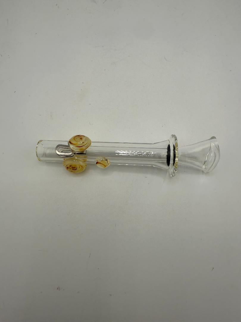 Home Blown Glass Color Accented Slider – Blunt, handcrafted clear glass with colorful accents, perfect for smooth sessions.