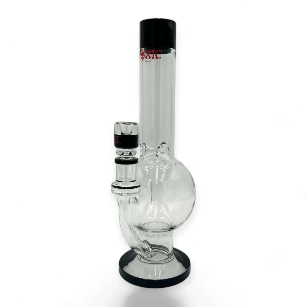 Toxic Frit Perc 12" Globe made of 5mm thick glass for durability and smooth filtration.