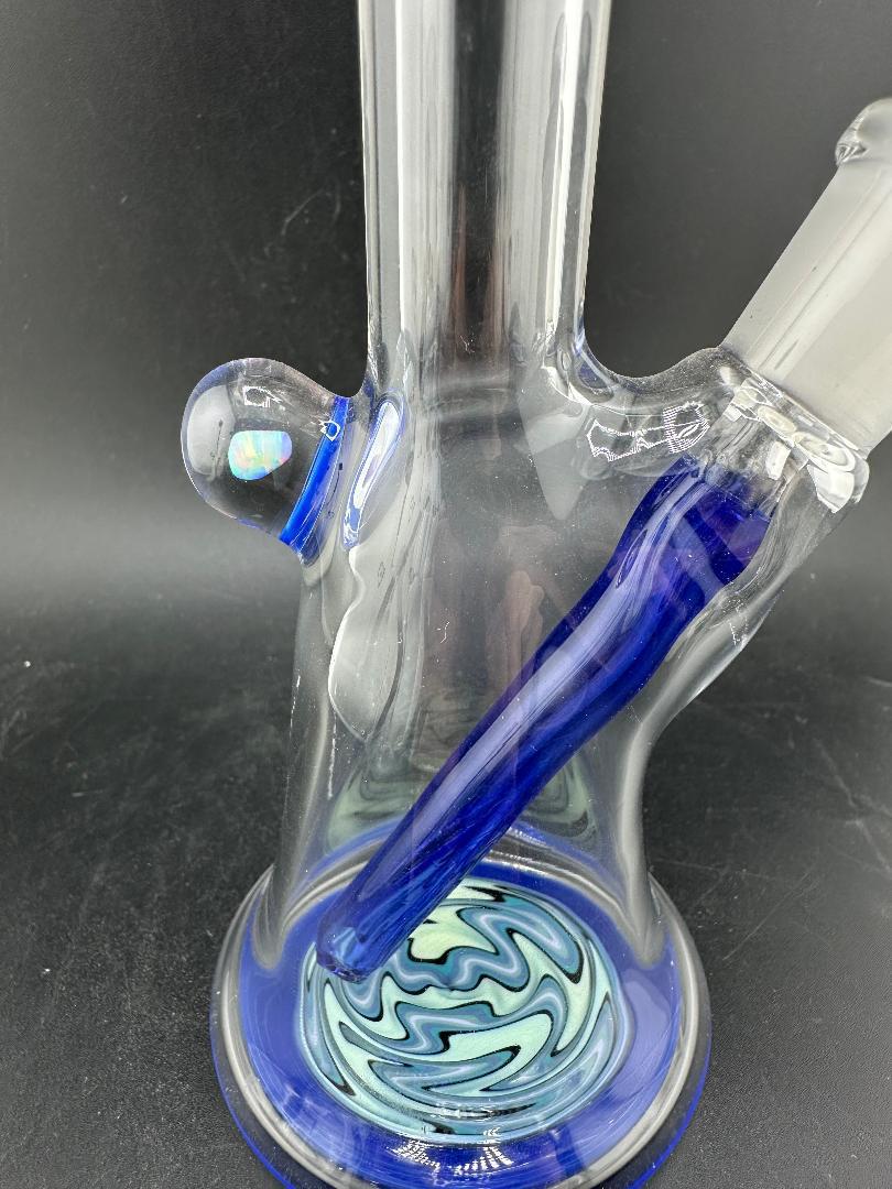 Highgrade Glass Mini Beaker - Color Accented Lip Wrap & Downstem w/ Wig Wag Reversal Bottom 10mm 45°