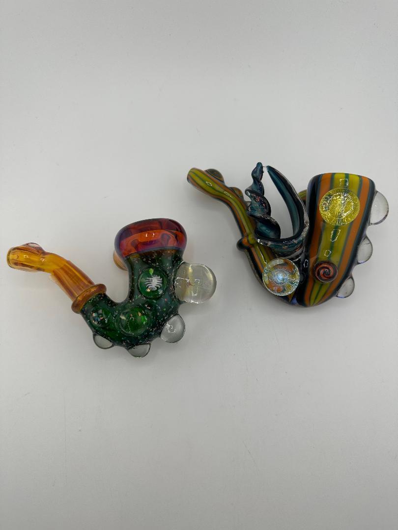HighGrade Glass Dry Pipe - Fully Worked Crushed Opal / Dichro w/ Marble Attachments