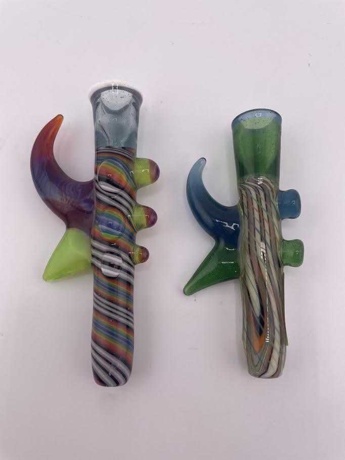 Highgrade Glass Chillum / Onie - Line Work Horned