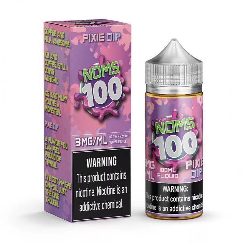 NOMS 100 Pixie Dip vape juice bottle and packaging, featuring 3mg/ml nicotine, perfect for a premium vaping experience.