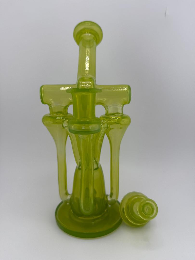 Domer Glass Double Drain Quad Uptake W/ Bubble Dumper Green 10mm Recycler