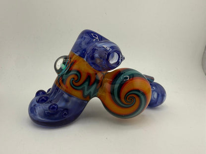 Crondo Glass Sonic Blue Fire & Ice Wig Wag Recycler 14mm 90° W/ Matching Hammer