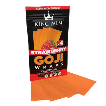 King Palm Strawberry Goji Wraps pack with 4 super slow burning wraps and Model X tips.