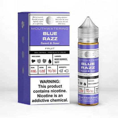 BSX Series 60ml Blue Razz e-liquid bottle with mixed berries and taffy flavor profile, designed for sub-ohm vaping.