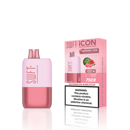 SWFT Icon 7k Disposable Vape in Watermelon Bubblegum flavor, sleek design with pink packaging.