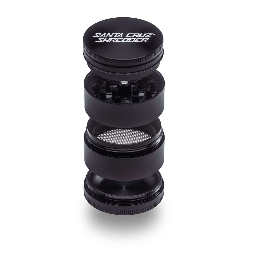 Santa Cruz Shredder 4-Piece Medium Grinder in black aluminum, ideal for precision herb grinding and durability.