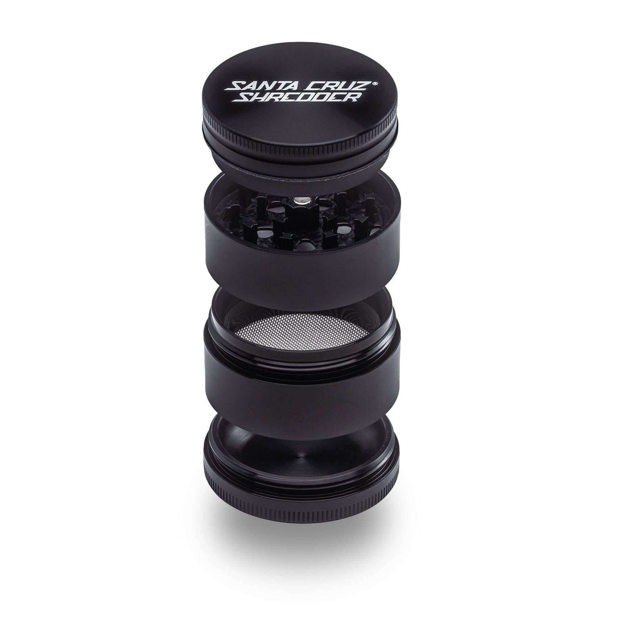 Santa Cruz Shredder 4-Piece Medium Grinder in black aluminum, ideal for precision herb grinding and durability.