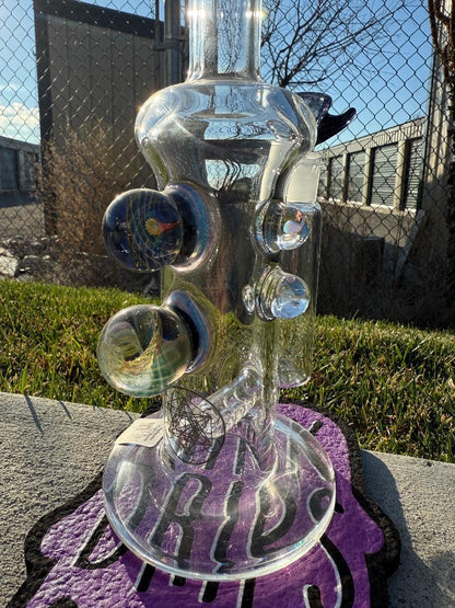 Highgrade Glass Flower Straight Tube - Blue Inline Perc w/ Filla Cello & Opal Attachments 14mm 90°